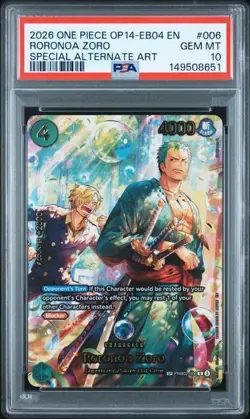 2026 One Piece - Roronoa Zoro (SP) PRB02-006 - Azure Sea's Seven OP14 - PSA 10 - Image 1