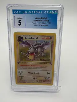 Aerodactyl 1st Edition RARE Prerelease POKEMON Card CGC 5 EX FOSSIL Holo 1/62 - Image 1