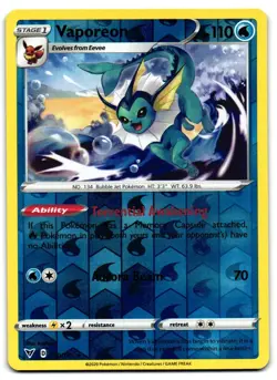 Vaporeon 030/185 - Vivid Voltage Rare Pokemon TCG Reverse Holo - LP Card - Image 1