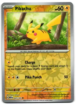 Pikachu 025/165 - 151 Common Pokemon TCG Reverse Holo - M/LP Card - Image 1