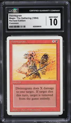 1994 Magic The Gathering Revised Disintegrate CGC 10 GEM MINT Low Pop - Image 1
