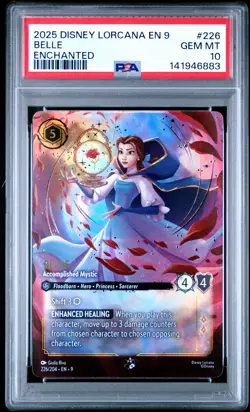 2025 DISNEY LORCANA EN 9-FABLED ENCHANTED BELLE - ACCOMPLISHED MYSTIC PSA 10 - Image 1