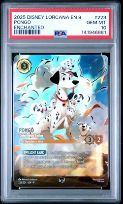 2025 DISNEY LORCANA EN 9-FABLED ENCHANTED #223 PONGO - DETERMINED FATHER PSA 10 - Image 1