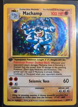 Pokemon TCG Machamp First Edition 8/102 1995 Holo Card MP Base Set Pokemon Rare! - Image 2