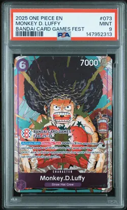2025 ONE PIECE PROMOS BANDAI CARD GAMES FEST #073 MONKEY D. LUFFY PSA 9 - Image 1