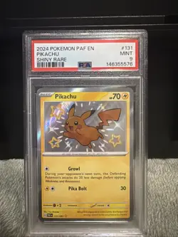 Pokemon Pikachu Card 131/091 Shiny Rare, Paldean Fates, PSA9 Mint - Image 1