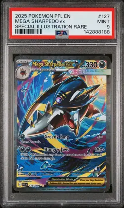 2025 Pokemon PFL En Mega Sharpedo Ex Special Illustration Rare #127 PSA 9 Mint - Image 1