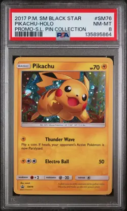 2017 POKEMON SM PROMO SHINING LEGENDS PIN COLLECTION PIKACHU-HOLO PSA 8 - Image 1