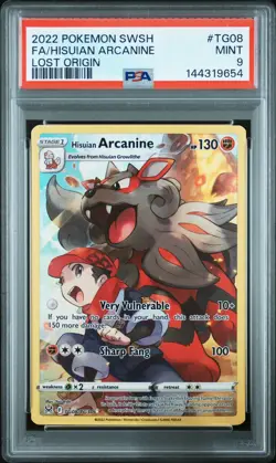 2022 POKEMON SWORD & SHIELD LOST ORIGIN #TG08 FULL ART/HISUIAN ARCANINE PSA 9 - Image 1