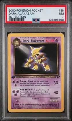 2000 POKEMON ROCKET 1ST EDITION #18 DARK ALAKAZAM PSA 7 - Image 1