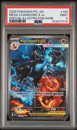 2025 POKEMON PFL SPECIAL ILLUSTRATION RARE #125 MEGA CHARIZARD X EX PSA 9 - Image 1