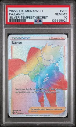 2022 POKEMON SWORD & SHIELD SILVER TEMPEST SECRET #206 FULL ART/LANCE PSA 10 - Image 1