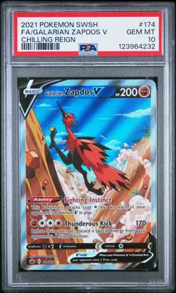 2021 POKEMON SWORD & SHIELD CHILLING REIGN FULL ART/GALARIAN ZAPDOS V PSA 10 - Image 1