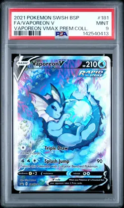 2021 POKEMON SWSH BLACK STAR PROMO #181 FULL ART/VAPOREON V PSA 9 - Image 1