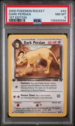 2000 POKEMON ROCKET 1ST EDITION #42 DARK PERSIAN PSA 8 - Image 1