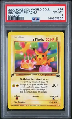 2000 POKEMON PIKACHU WORLD COLLECTION ENGLISH #24 BIRTHDAY PIKACHU PSA 8 - Image 1