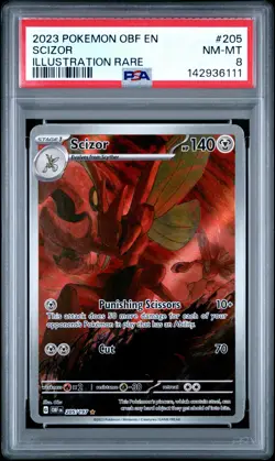 2023 POKEMON OBF EN-OBSIDIAN FLAMES ILLUSTRATION RARE #205 SCIZOR PSA 8 - Image 1