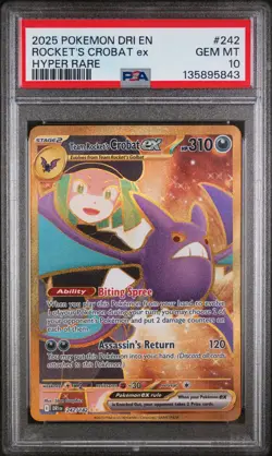 2025 POKEMON DRI EN-DESTINED RIVALS HYPER RARE TEAM ROCKET'S CROBAT EX PSA 10 - Image 1