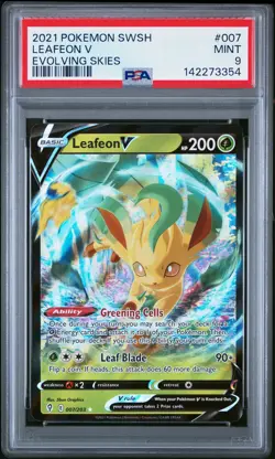 2021 POKEMON SWORD & SHIELD EVOLVING SKIES #007 LEAFEON V PSA 9 - Image 1