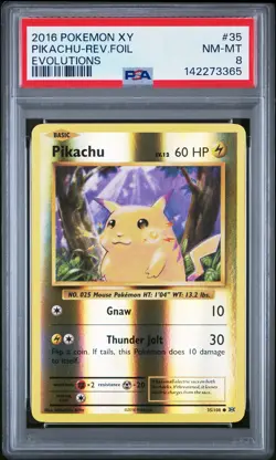 2016 POKEMON XY EVOLUTIONS #35 PIKACHU-REVERSE FOIL PSA 8 - Image 1