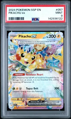 2024 POKEMON SSP EN-SURGING SPARKS #057 PIKACHU EX PSA 9 - Image 1