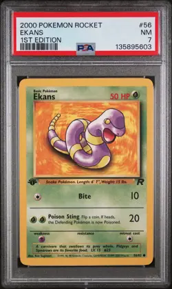 2000 POKEMON ROCKET 1ST EDITION #56 EKANS PSA 7 - Image 1