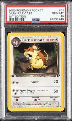 2000 POKEMON ROCKET 1ST EDITION #51 DARK RATICATE PSA 10 - Image 1