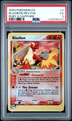 2003 POKEMON EX RUBY & SAPPHIRE #3 BLAZIKEN-REVERSE FOIL PSA 5 - Image 1