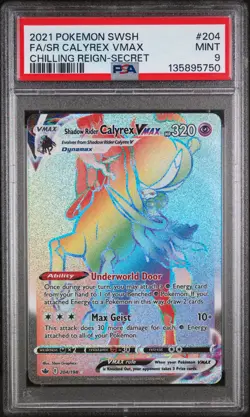 2021 POKEMON SWSH CHILLING REIGN #204 FULL ART/SHADOW RIDER CALYREX VMAX PSA 9 - Image 1