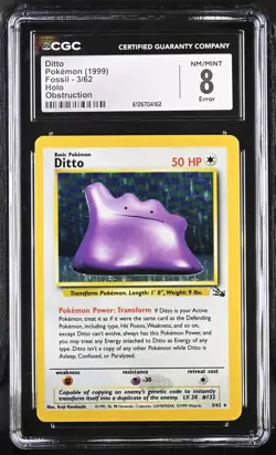 CGC 8 Obstruction Error Ditto 1999 Fossil 3/62 Holo Pokemon Card - Image 1
