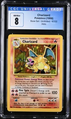 CGC 8 Charizard 1999 Base Set 4/102 Holo Pokemon Card - Image 1