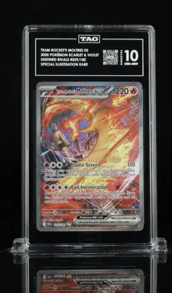 Pokemon Team Rockets Moltres EX 229/182 Sir Destined Rivals TAG 10 Gem Mint - Image 1