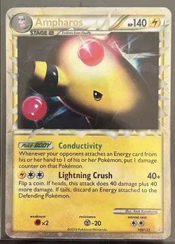 Pokemon TCG Ampharos Prime 105/123 HeartGold SoulSilver Holo Ultra Rare HP/DMG - Image 1
