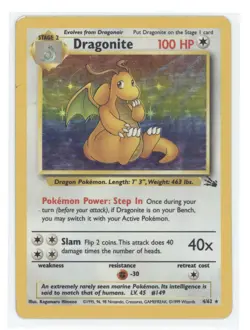 1999 Pokemon Fossil Dragonite Holo Rare #4/62 - Image 1
