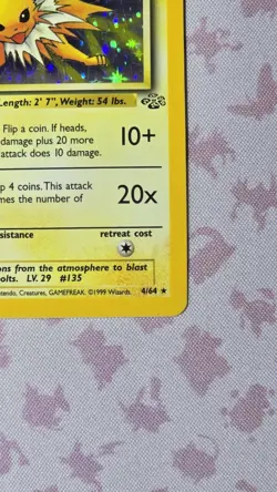 Pokemon TCG Jolteon Jungle Holo Card 4/64 Unlimited Rare, NM condition - Image 4