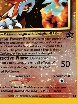 2001 Pokemon TCG Entei Black Star Promo #34 Reverse Holo Swirl NM Nintendo WOTC - Image 2