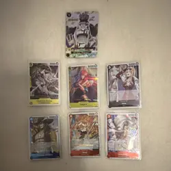 One Piece Card Game 7 Card Lot Foil Character Brulee Kalgara Hina Mihawk Sanji - Image 1