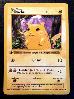 First Edition Shadowless Pikachu 58/102 Base Set Pokemon Card Rare HP - Image 1