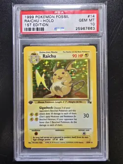 PSA 10 1st Edition Raichu Holo 14/62 - 1999 Fossil Rare Pokemon Card - Image 1