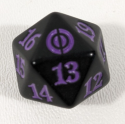 MTG d20 Spindown 20-side Life Counter die Phyrexia All Will Be Black & Purple - Image 1