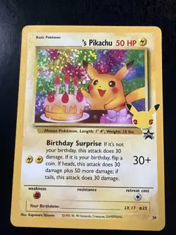 Birthday Pikachu #24 Pokemon Card - Celebrations: Black Star Promo - NM - Image 1