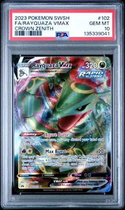 PSA 10 Rayquaza VMAX 102 Full Art Pokemon Card Crown Zenith 2023 GEM MINT - Image 1