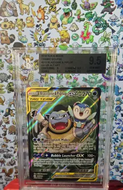 Pokemon Blastoise & Piplup GX 215/236 Cosmic Eclipse Full Art BGS 9.5 Gem Mint - Image 1