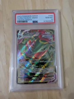 Pokemon TCG Rayquaza VMAX Holo Ultra Rare Card Crown Zenith 102/159, PSA 10 - Image 1