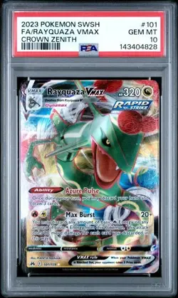 2023 POKEMON SWORD & SHIELD CROWN ZENITH #102 FULL ART/RAYQUAZA VMAX PSA 10 - Image 1