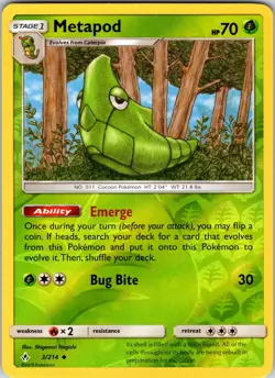 Metapod 3/214 SM - Unbroken Bonds Pokemon NM/LP Reverse Holo - Image 1