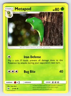 Metapod 2/149 2017 Sun & Moon Base Set Pokemon Card TCG Yuka Morii - Nm/Vlp - Image 1