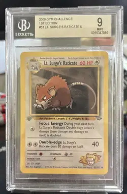 1st Edition Lt. Surge’s Raticate 53/132 - Gym Challenge - Beckett 9 - Image 1