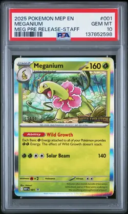 2025 Pokemon Mega Evolution Meganium Pre Release-Staff PSA 10 #001 - Image 1