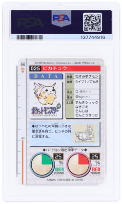 1996 Pokemon Japanese Bandai Carddass Vending Pikachu #25 PSA 8 - Image 2